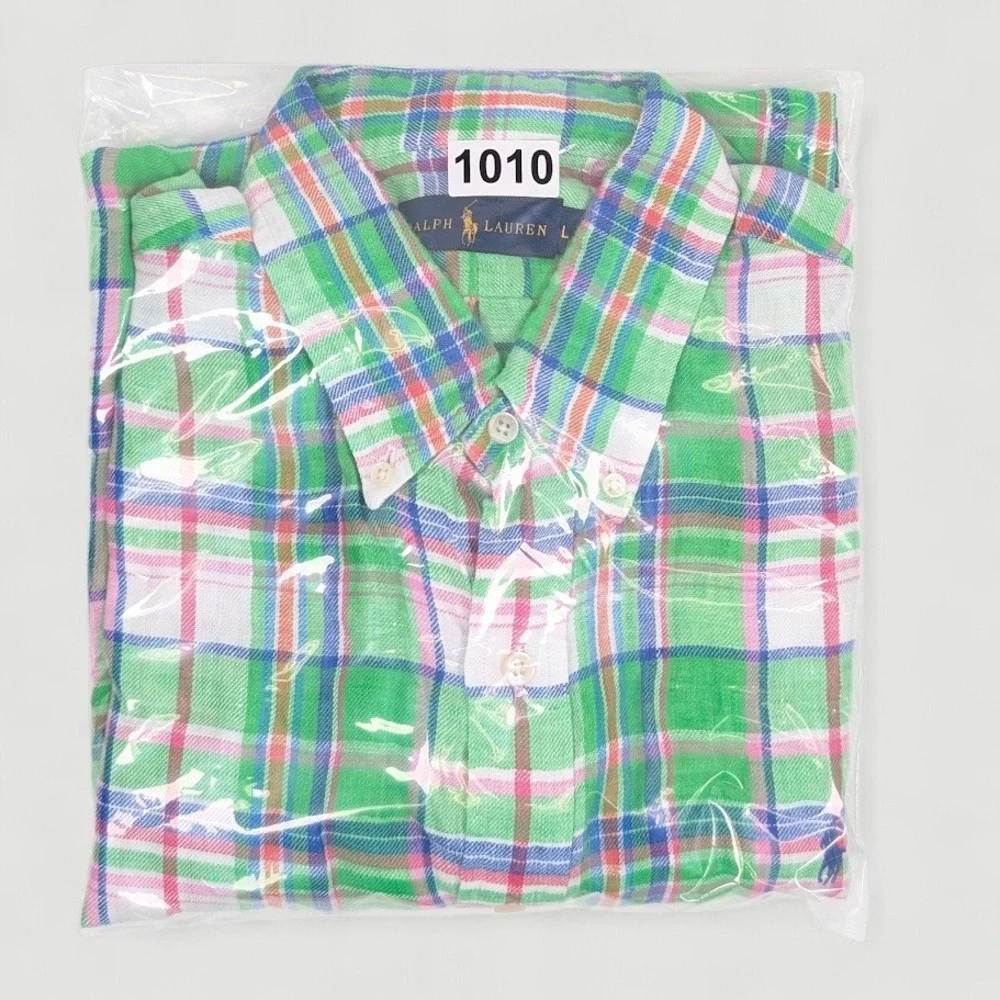 Polo Ralph Lauren Linen Button Up Shirt Mens Large‎ Multicolor Plaid Casual